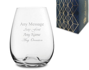 Personalised Engraved Stemless Wine Solutions Bordeaux Glass 15oz, Gift Boxed, Birthday Christmas Wedding Gift