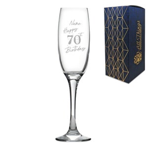 Engraved  Champagne Flute Happy 70th Birthday Speckled Design Gift Boxed