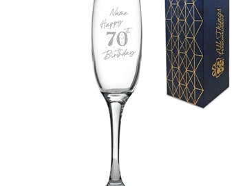 Engraved  Champagne Flute Happy 70th Birthday Speckled Design Gift Boxed