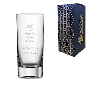Personalised Engraved Rum Hi Ball Glass, Perfect Gift For Rum Drinkers With Gift Box, Any Name Added