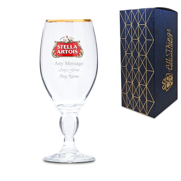 Personalisierte gravierte Stella Pint Glas 20 Unzen Hochzeit Bier Geburtstag - jede Nachricht graviert