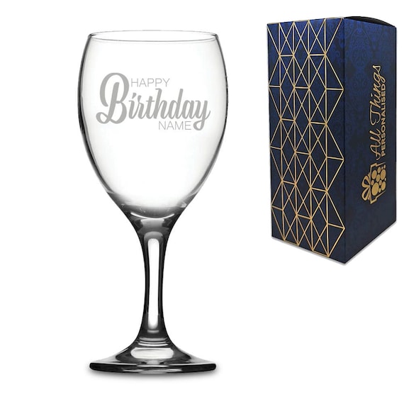 Personalised Birthday Name Design Engraved Wine Glass