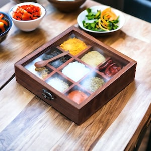 Indian Rosewood Spice Box / Masala Box with Glass Top