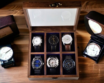 Organiseur de boîte de rangement de montres unique vintage en sheesham/palissandre pour montres avec plateau en verre pour hommes et femmes