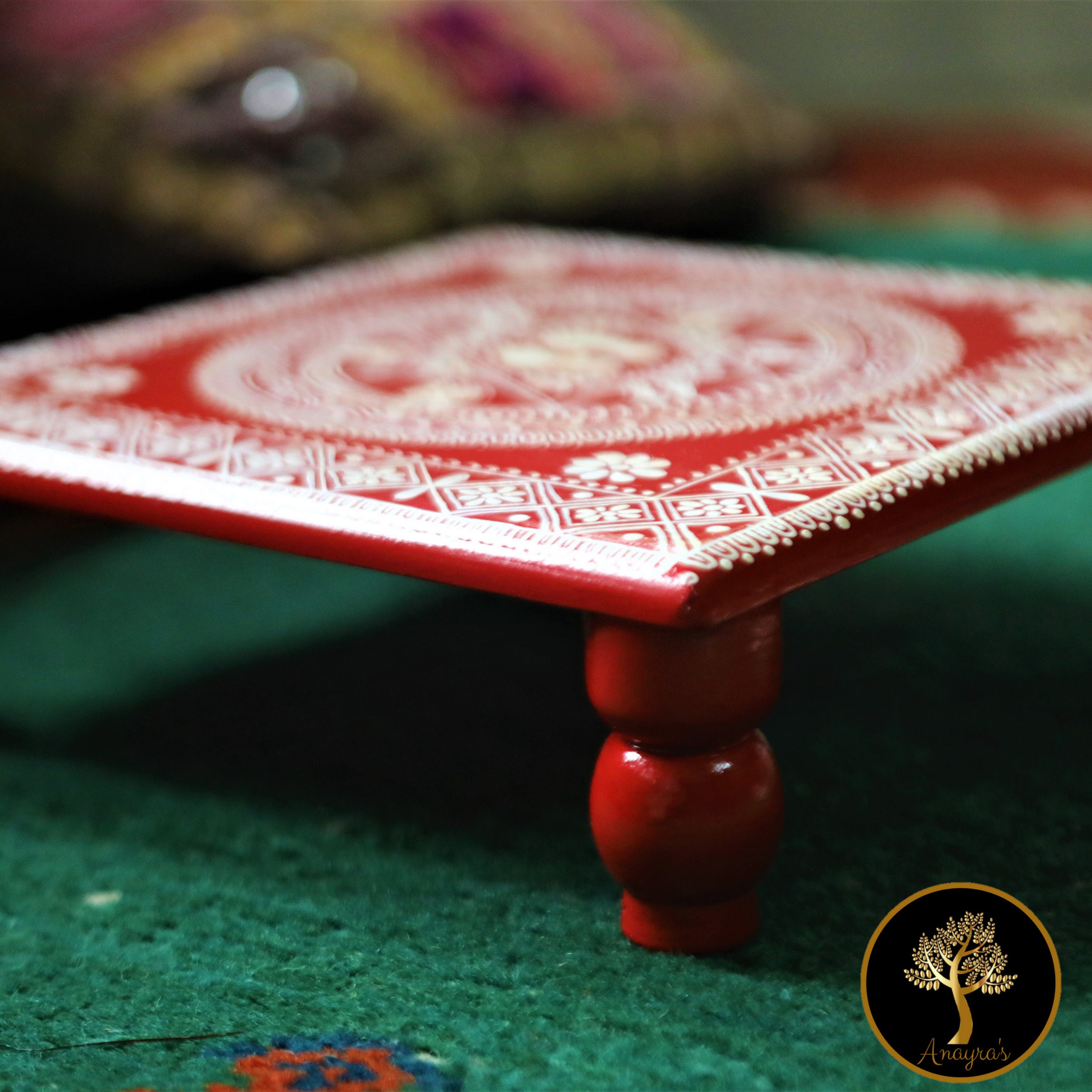 Aipan Inspired Handcrafted Square Wooden Puja Table / Chowki / Etsy