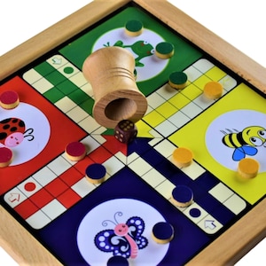 Classic Handmade Wooden 2 in 1 Ludo Magnetic Snakes and Ladders Travel Board Game for Kids and Adults Fun Game