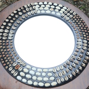 Handcrafted Antique Bathroom Mirror with Shells Decorated on Wooden Frame