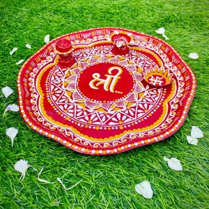 Hand Painted Aipan Inspired Puja Thali