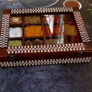 Kolam Inspired Hand Painted Sheesham Wood Spice Box