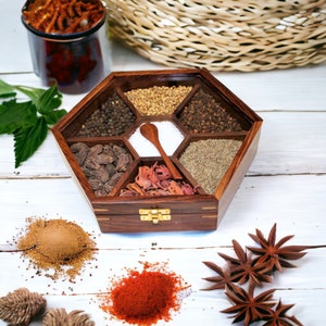 Handmade Wooden Spice Box Hexagon Shaped (Fixed Partitions)