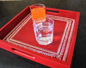 Traditional Aipan Inspired Hand Painted Wooden Serving Tray