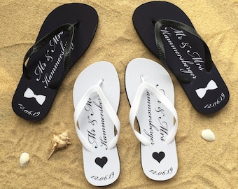 Beach Wedding Flip Flops, Just Married Flip Flops, Honeymoon Flip Flops, Bride Flip Flops, Groom Flip Flop