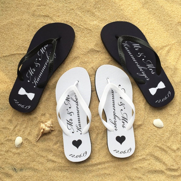 Hochzeit am Strand Flip Flops, Gerade verheiratet Flip Flops, Flitterwochen Flip Flops, Braut Flip Flops, Bräutigam Flip Flop