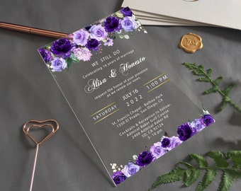 Custom Acrylic Wedding Invitation, Acrylic Invites, Purple Roses, lavender rose, Purple flower, Purple floral invitation, peony-WI-010