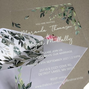 Custom Greenery Hochzeitseinladung, DIY Greenery Hochzeit, Gold Eukalyptus Einladungen, Custom Acryl HochzeitSeinladung WI-A022