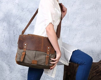 Leather Messenger Bag, Canvas Messenger Bag, Canvas Messenger bag, , Crossbody Laptop Bag, Computer Bag,  Messenger Bag