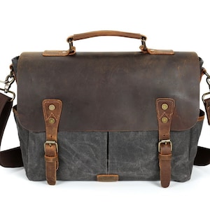 Waxed Canvas Leather Messenger Bag/cross Body Bag/mens Laptop - Etsy