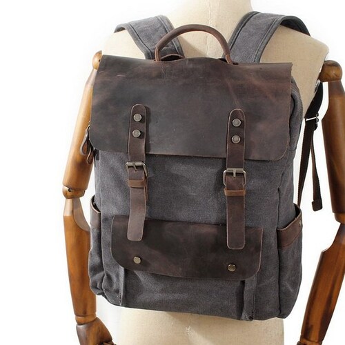 Handmade Canvas Leather Backpack Large Capacity Travel - Etsy