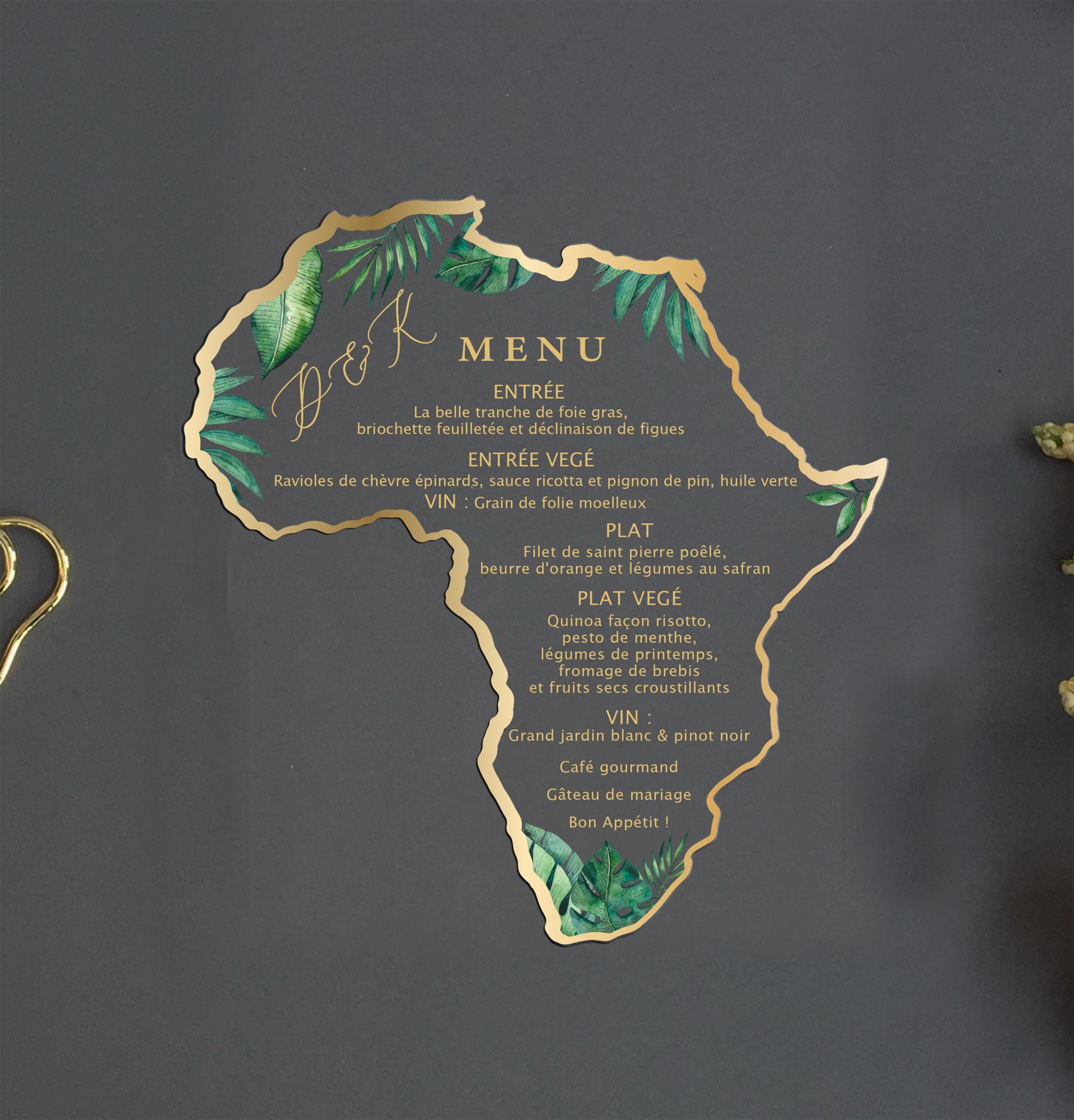 African Map Acrylic Menu, Acrylic Tropical Wedding Menu, African Theme ...