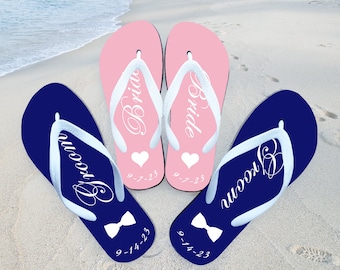 Beach Wedding Flip Flops, Just Married Flip Flops, Honeymoon Flip Flops, Bride Flip Flops, Groom Flip Flop