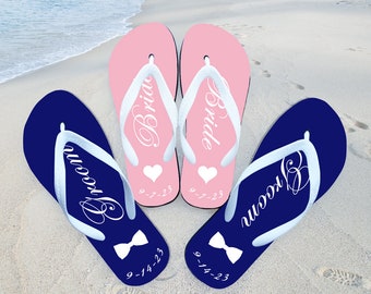 Beach Wedding Flip Flops, Just Married Flip Flops, Honeymoon Flip Flops, Bride Flip Flops, Groom Flip Flop