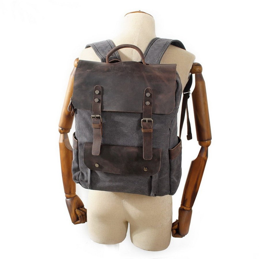 Handmade Canvas Leather Backpack Large Travel Backpack Hiking - Etsy