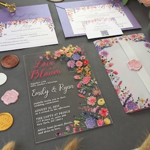 Love is in Bloom Bridal Shower Acrylic Invitation, Wildflower Wedding Shower Acrylic Invite, Colorful Garden Flowers Invite BRI-018