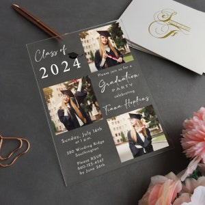 Acrylic Graduation Party Invitation, Acrylic Photo Invitation,Class of 2024, Unisex,High School,College,Personalize Grad Party Invite GR-008