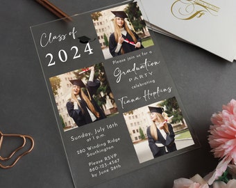 Acrylic Graduation Party Invitation, Acrylic Photo Invitation,Class of 2024, Unisex,High School,College,Personalize Grad Party Invite GR-008