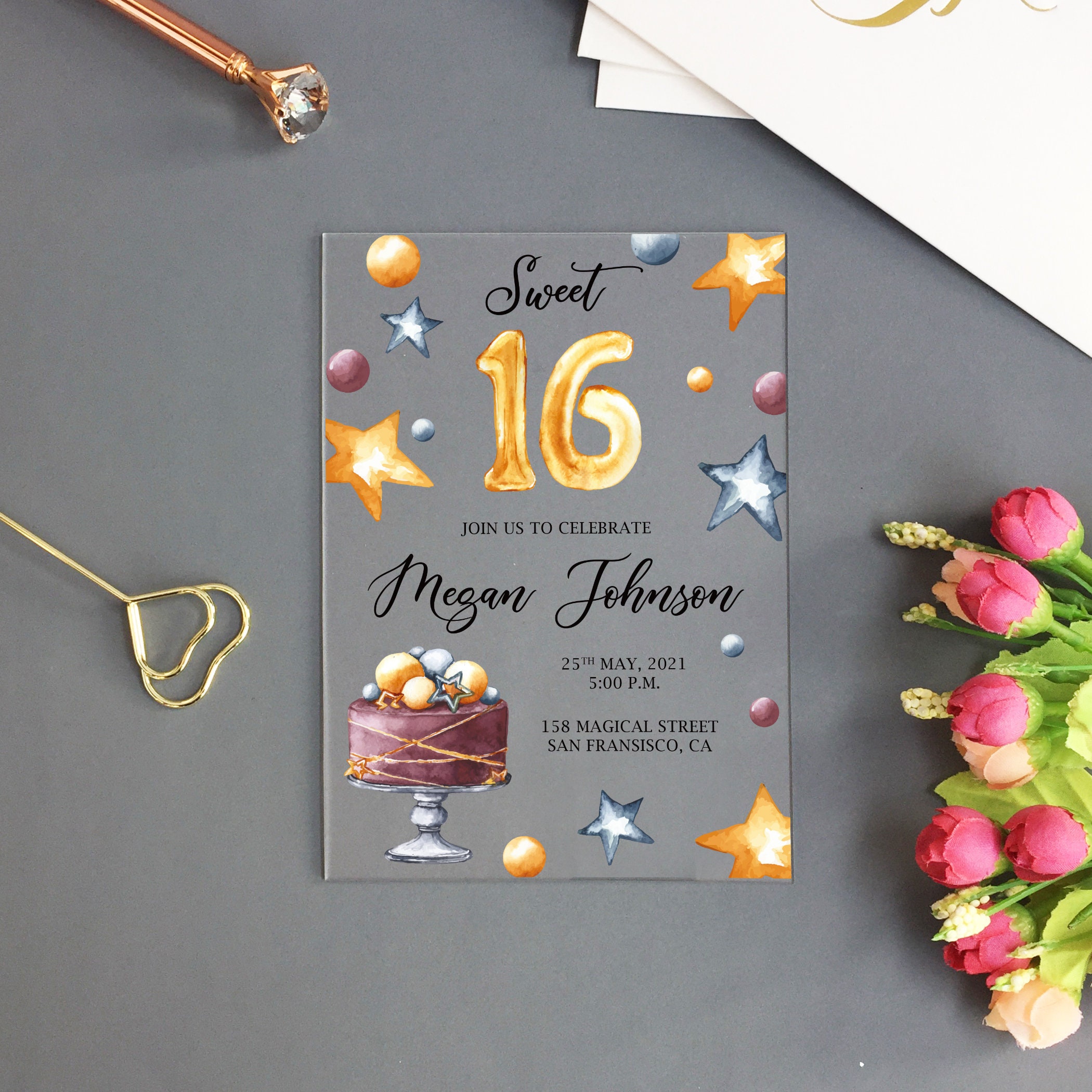 Sweet 16 Acrylic Birthday InvitesAcrylic Birthday Invitation Etsy