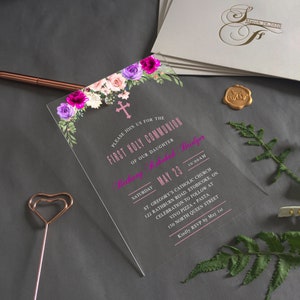 First Holy Communion Acrylic Invitation,  Baptism Invitation, Acrylic Baby Shower Invitation, Gender Reveal Invites BI-021