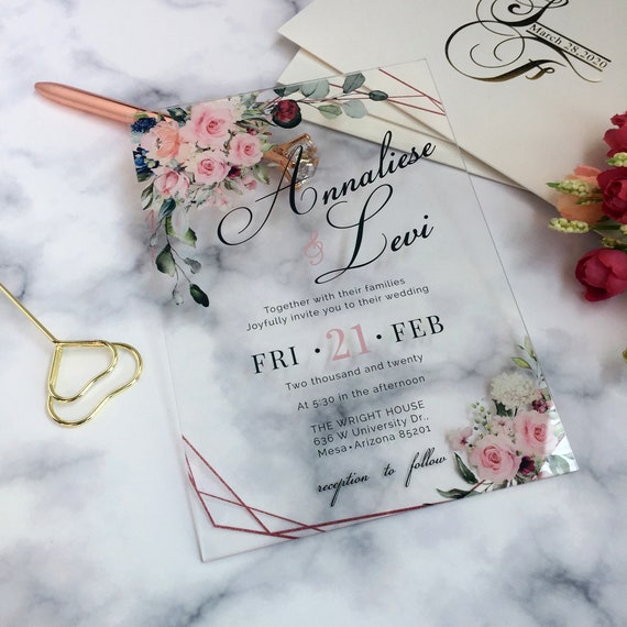 Rosa Blush Acrylic Invitaciones de boda Flores vintage - Etsy México Rosa Blush Acrylic Invitaciones de boda Flores vintage - Etsy México