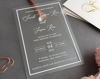 Frosted Acrylic Wedding invitation, Minimalist frosted Acrylic Wedding Invitation, Minimal, Modern, Simple Acrylic Invite WI-M008