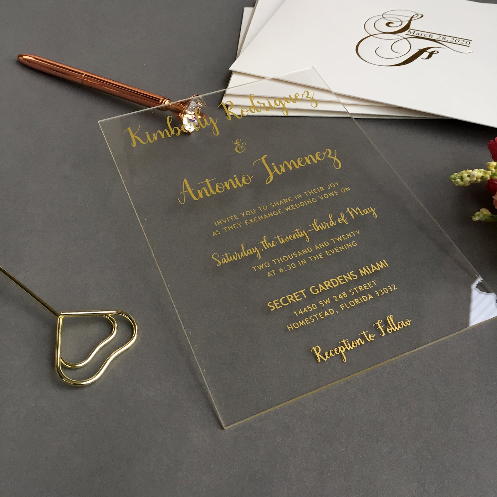 Gold Acrylic Wedding Invite Custom Acrylic Wedding Etsy