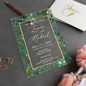 Custom Acrylic Wedding Invitation, Acrylic Invites, Luxury Invite, Transparent Invitation, Eucalyptus Invitation, Greenery Invite - WI-A001B