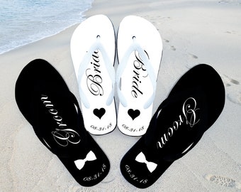 Beach Wedding Flip Flops, Just Married Flip Flops, Honeymoon Flip Flops, Bride Flip Flops, Groom Flip Flop