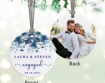 Engagement Keepsake Ornament Engagement Announcement Personalized Bauble with Photo Names,  Just Married Couple Ornament-OCH062-067