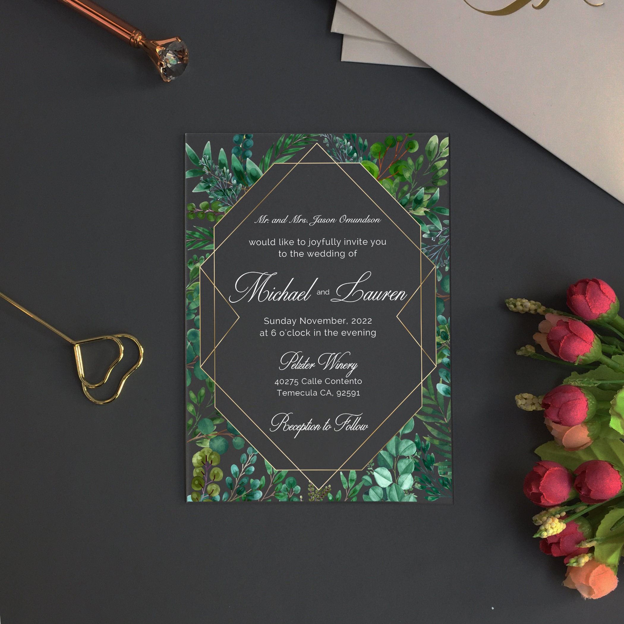 Custom Acrylic Wedding Invitation, Acrylic Invites, Luxury Invite,  Transparent Invitation, Eucalyptus Invitation, Greenery Invite WI-A001 