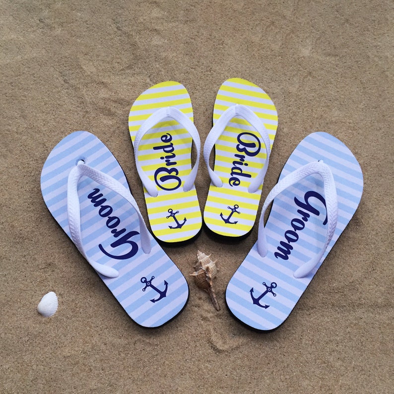 bride and groom flip flops