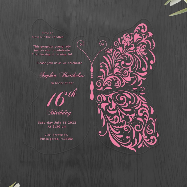 Acrylic Birthday Invitation Sweet 16 Sweet Sixteen Invite Etsy