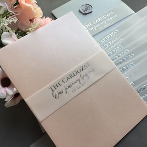 Personalized Vellum Belly Bands for 5 x 7 Invitation, Wedding Invite Vellum, Personalized VELLUM BELLY BAND, Silver, Gold, Rose gold foil