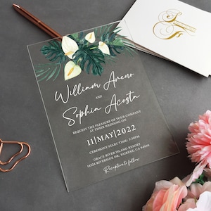 Acrylic Tropical Wedding Invitation, Tropical Wedding Invite, Destination Wedding, Boho Wedding, Beach Party Invite WI-A034