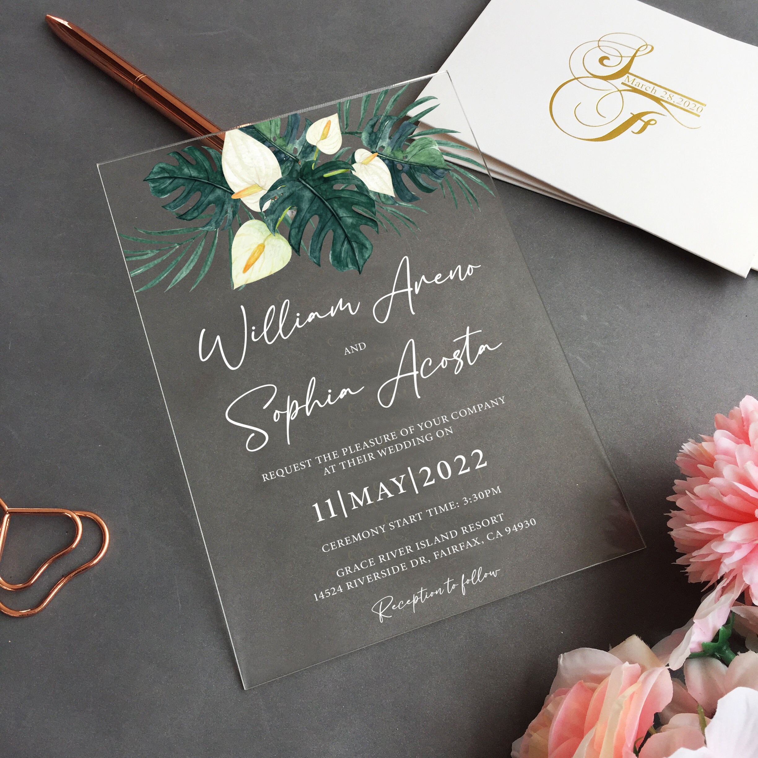 Acrylic Tropical Wedding Invitation, Tropical Wedding Invite ...