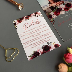Cartes RSVP de mariage imprimées - Cartes de mariage RSVP - Cartes de réponse de mariage, Cartes de réponse, Carte de détail, Carte d’hébergement