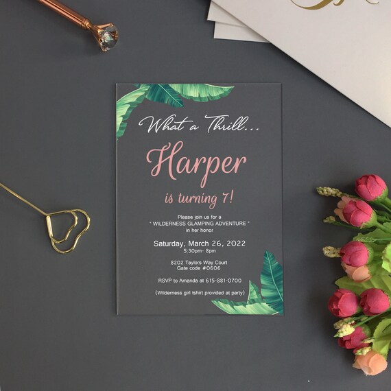 Custom Acrylic Birthday Invitation Tropical Elegant Monstera Etsy