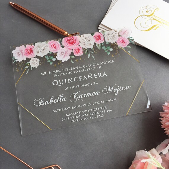 Acrylic Quinceañera Invitation Sweet 16 Invitation Acrylic Etsy