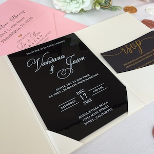 Black Gold Rose gold Acrylic invitation wedding, 2 mm, mirrored gold invite Quinceanera, Invitation sweet 16, Bridal Shower InviteWI-M015