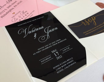 Mariage d'invitation acrylique or rose or noir, 2 mm, or miroir inviter Quinceanera, Invitation sweet 16, Bridal Shower InviteWI-M015