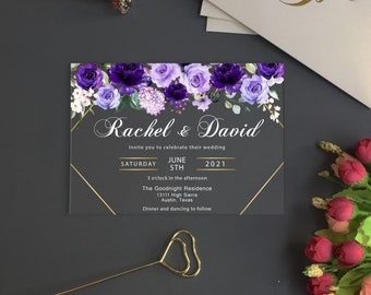 Individuelle Hochzeitseinladung, Acryl Einladung, Acryl Einladung, Eukalyptus, Pfingstrose, Rose Design Einladung, Lila, Lavendar WI-A047