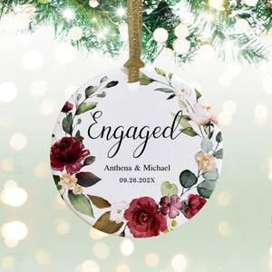 Personalized Engagement Ornament, Engaged Ornament with Names and Date, Engagement Gift for Couple, Engagement Party Gift-WO003 B